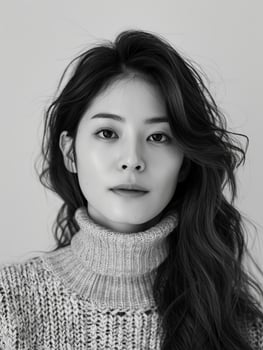 Asian Woman in Turtle Neck Sweater With Long Hair photo