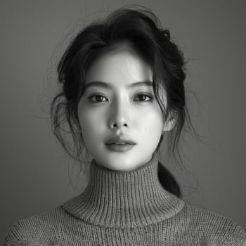 Black and White Portrait of Woman in Turtle Neck Sweater photo