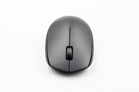 Black wireless mouse on white background, wireless computer mouse on white background. photo