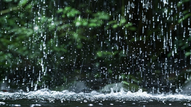 Close-up of raindrops falling on a water surface photo
