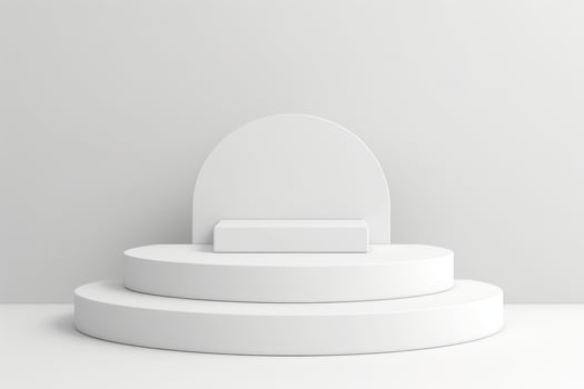 Minimalistic white podium and backdrop on a plain background. Perfect for product display, presentations, or minimalist design themes. photo