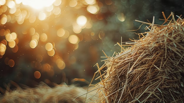 Hay in a stack on blurred background photo