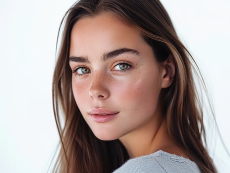 Beautiful girl smiling photo on white background