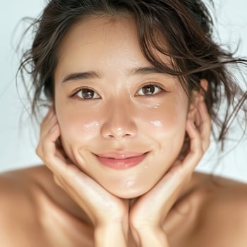 Beautiful girl smiling photo on white background