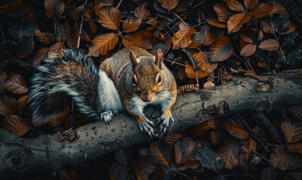 Top view of a squirrel playing with other squirrels, warm afternoon light photo