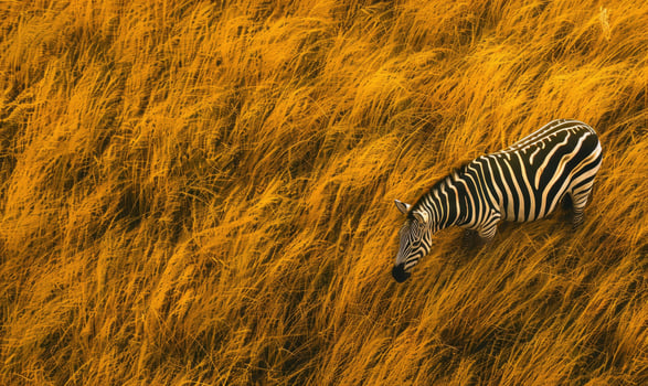 Top view of a zebra grazing in the savannah photo