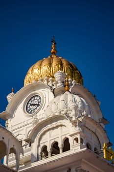 View of details of architecture inside Golden Temple - Harmandir Sahib in Amritsar, Punjab, India, Famous indian sikh landmark, Golden Temple, the main sanctuary of Sikhs in Amritsar, India photo