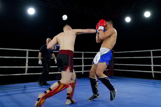 Fierce boxing match showcases athletes' power and skill. photo