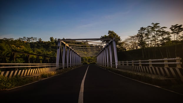 A bridge in the forest with blue sky photo