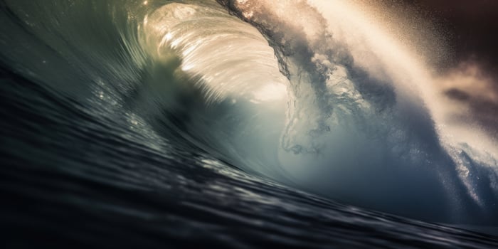 Evening Light on Ocean Wave. Huge Sea Wave. photo