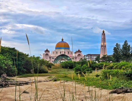 Masjid Selat Melaka Malacca Malaysia Travel Landmark Souvenir Poster Background photo