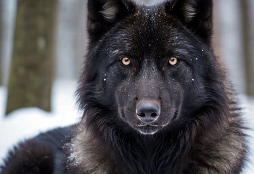 Majestic Black Wolf in Winter Forest photo