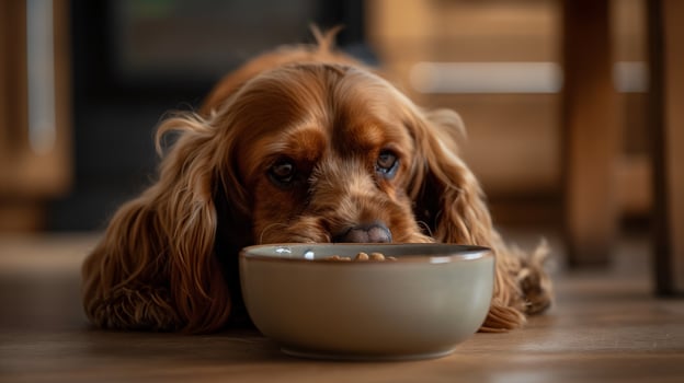 Dog eating bowl photo