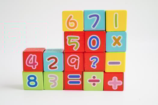 Number wood block cubes for learning Mathematic, education math concept. photo