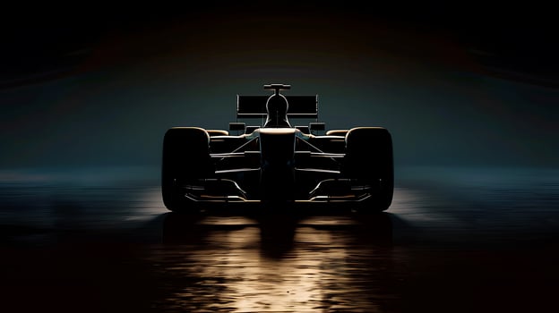 Silhouette of a Formula One car under dramatic lighting. photo