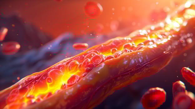 Hyperlipidemia, atherosclerotic plaque. High cholesterol in blood vessel photo