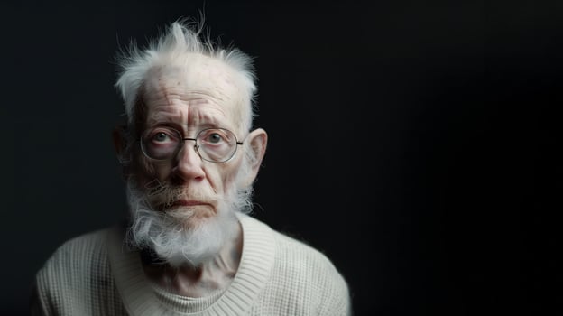 Close-Up Portrait of an Elderly Man With White Hair and Glasses photo