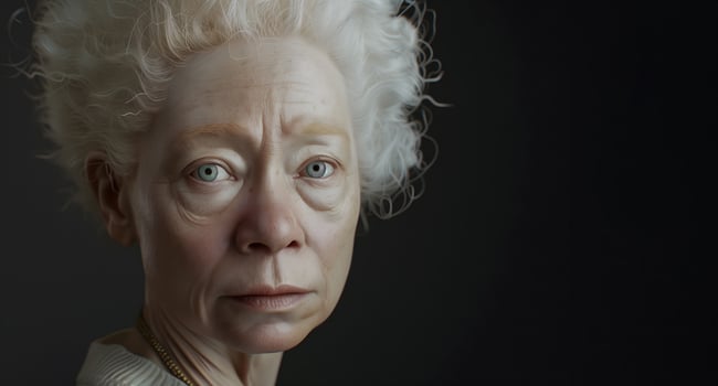 Close Up Portrait of an Elderly Woman With White Hair and Blue Eyes photo
