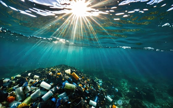 pile of garbage at the bottom of the sea, ocean, environmental pollution, stop plastic photo