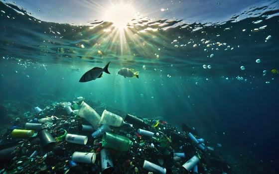 pile of garbage at the bottom of the sea, ocean, environmental pollution photo