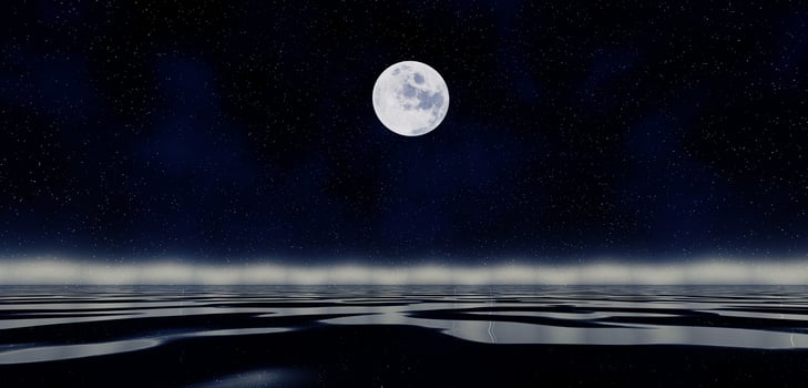 Full moon on the water surface Moonlit night 3D illustration photo