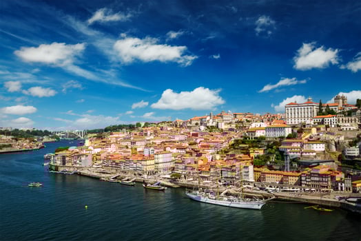 Aerial view of Porto city, Portugal, on sunset photo