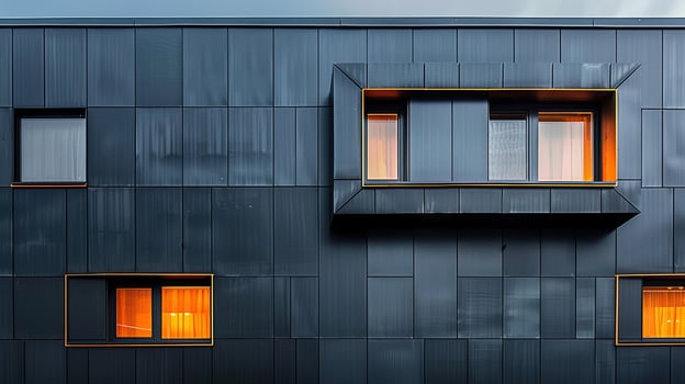 Architectural detail of a modern facade with overlapping panels photo
