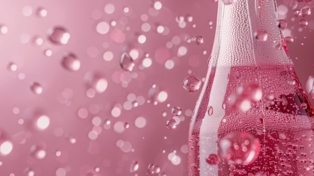 A playful pink wall with a bubbly 3D texture resembling a spilled bottle of champagne photo