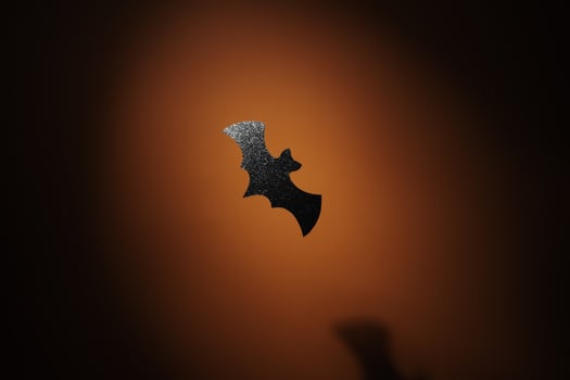 Glitter paper bat in spotlight Halloween background photo