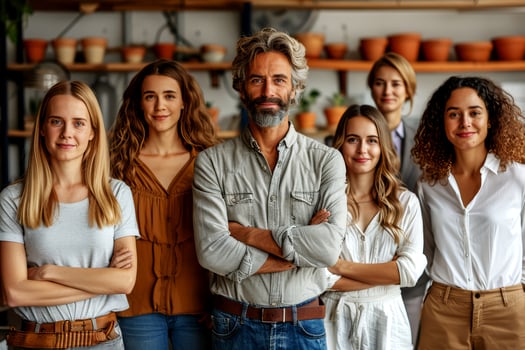 Portrait of a group of business people standing together in a modern office. photo