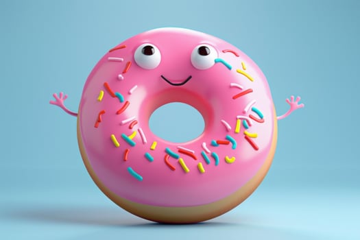 Happy cartoon donut on blue background photo