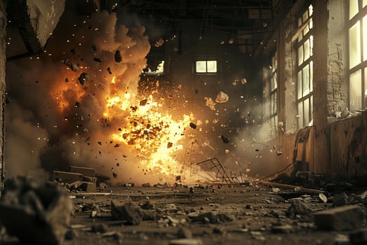 Explosive detonation inside abandoned building photo
