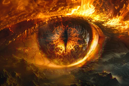Fiery vision, intense closeup of a flaming eye photo