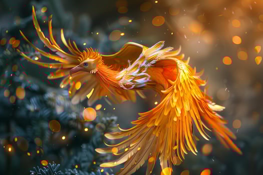Majestic phoenix in flight amidst twinkling lights photo