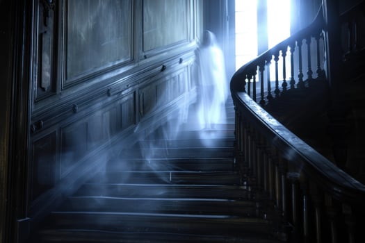 Ghostly apparition on haunted staircase photo