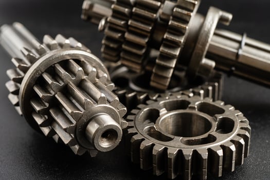 Gear and cogs wheels, clock mechanism, brass metal engine industrial. photo