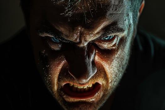 Intense man's face showing extreme emotion photo