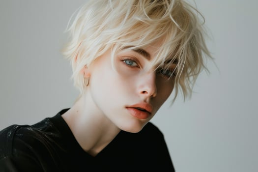 Fashionable woman with short blond hair photo
