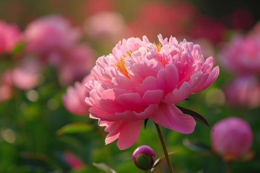 Radiant pink peony in bloom at sunset photo
