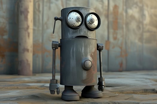 Quirky vintage robot character on street photo