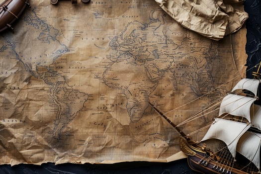 Vintage world map with nautical elements photo