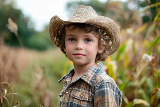 Young boy in cowboy hat outdoors photo