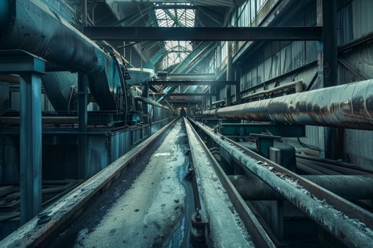 Abandoned industrial interior with pipes and ducts photo