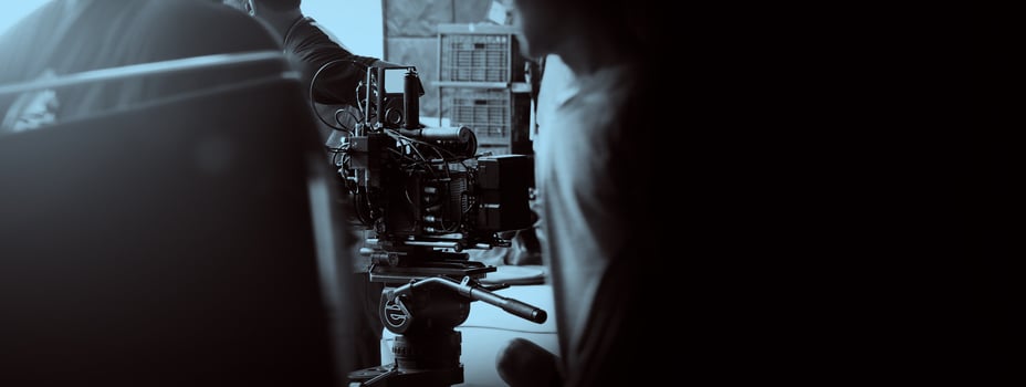 Film director and crew making commercial content advertising in studio. photo