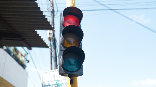 Traffic light on the road photo
