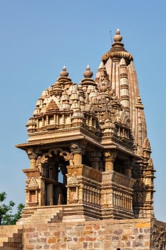 Famous temples of Khajuraho with sculptures, India photo