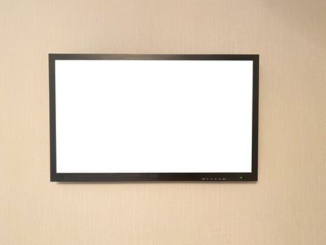 Black TV hanging on the wall close-up with mockup photo