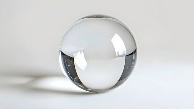 A glass ball with a reflection on a white surface photo
