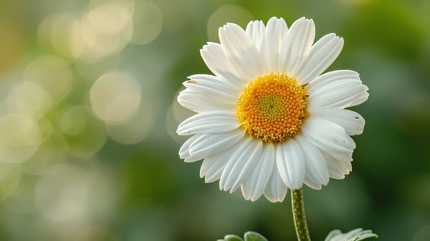 Closeup of beautiful white daisies blooming in a field photo