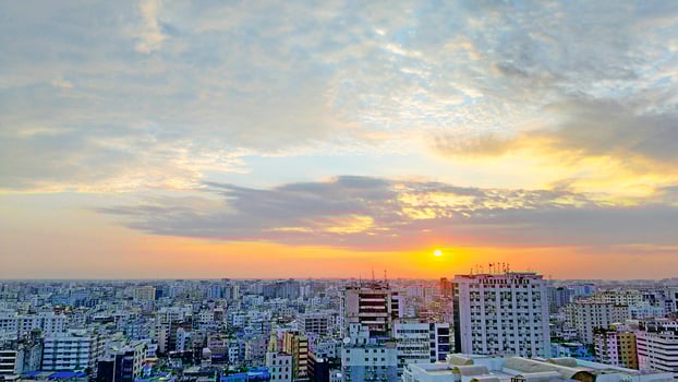 Amazing view of a cityscape with blue sunset Sky photo
